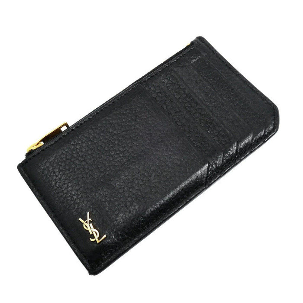 Saint Laurent Cassandra Fragment Zip Case Wallet Coin Purse Leather Black